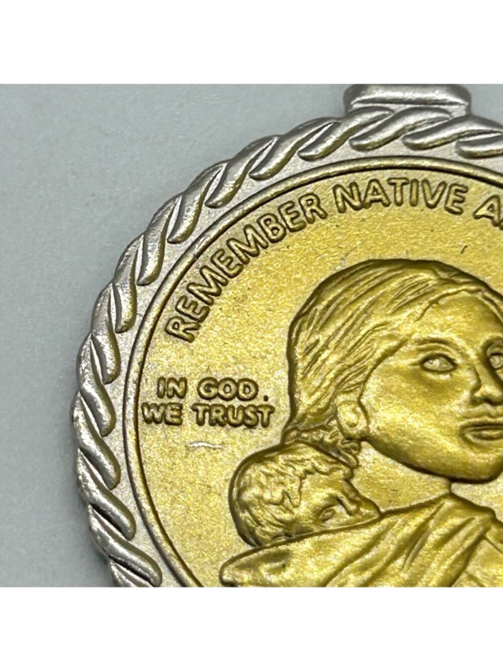 Native American Sacagawea Code Talker Coin Pendant Necklace Gold Tone Silvertone - Picture 3 of 15
